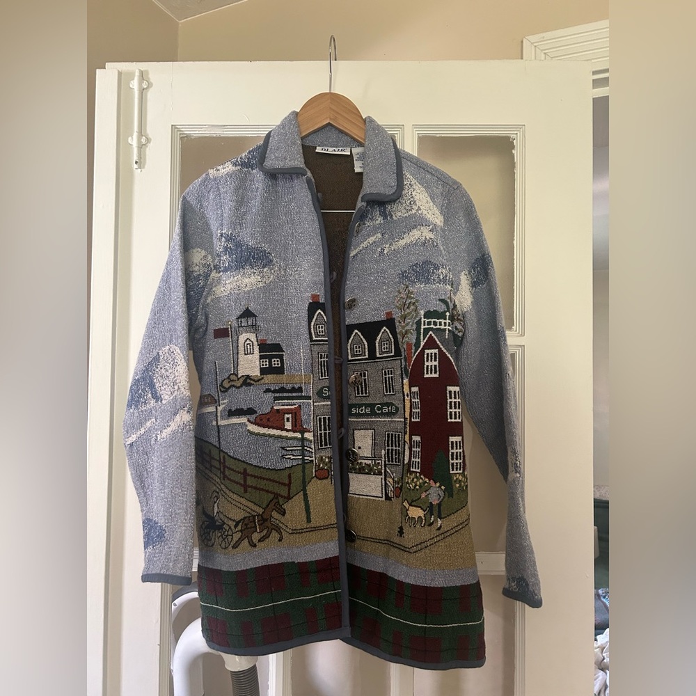 Vintage 90s Blair Nautical seaside Scene tapestry jacket Medium Excellent RARE